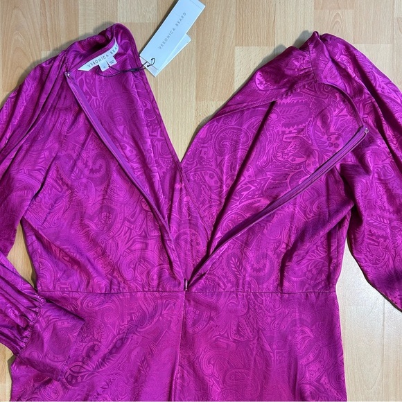 NWT Veronica Beard Weiss Magenta Faux Wrap Silk Blend Jacquard Midi Dress - Picture 16 of 16